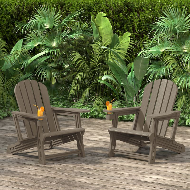 Polytrends Coastline Outdoor Poly Adirondack Chair with Cup Holder (Set of 2)