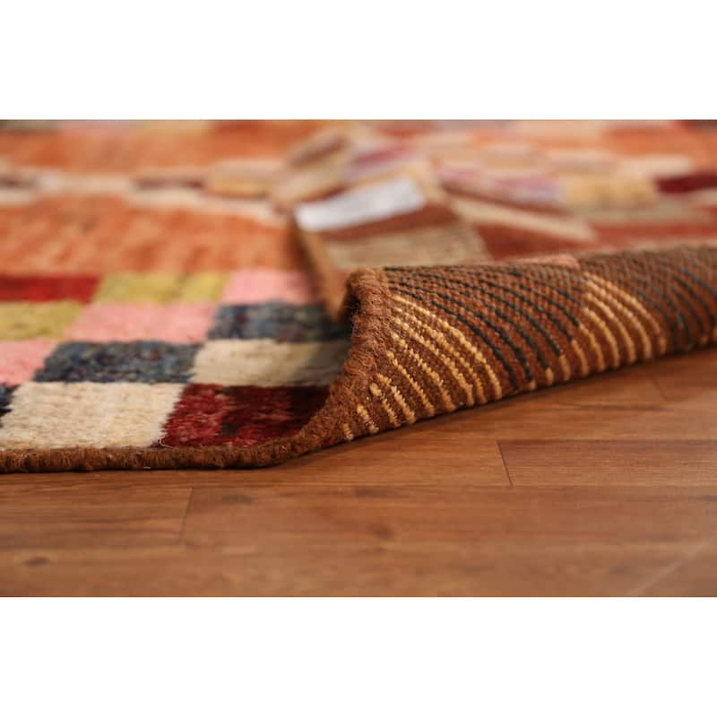 Checkered Orange Moroccan Oriental Area Rug Handmade Wool Carpet - 6'7" x 9'10"