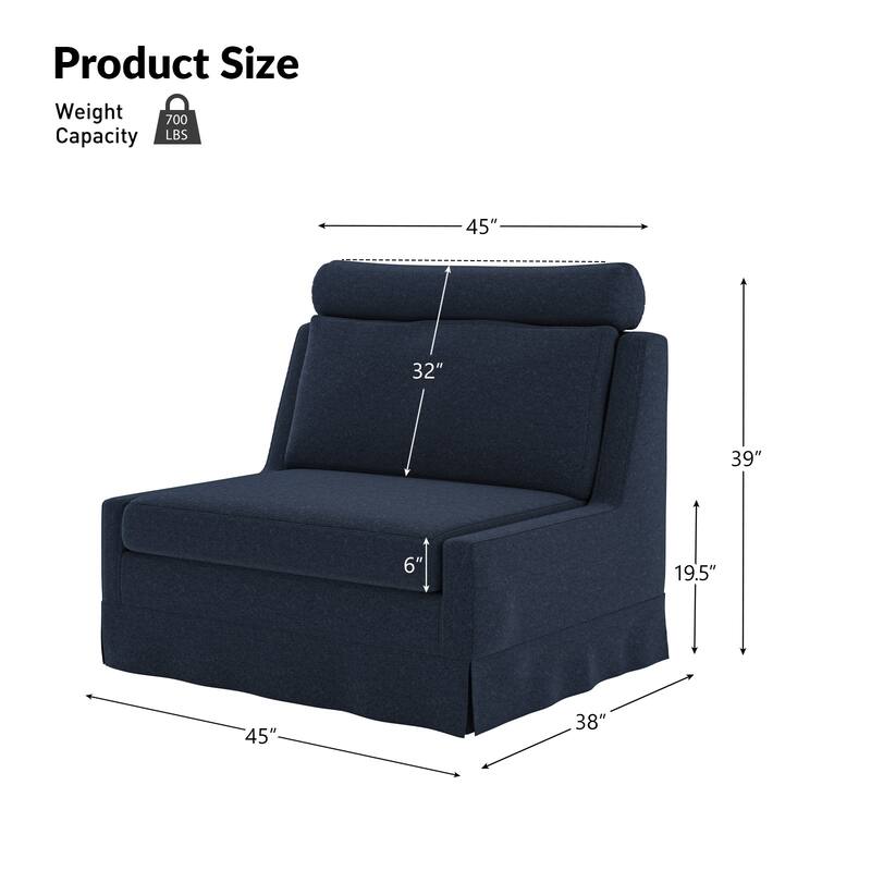 Flo Modern 45" W Oversized Slipcovered Accent Chair with Wheels and Ottoman Set of 2 by HULALA HOME