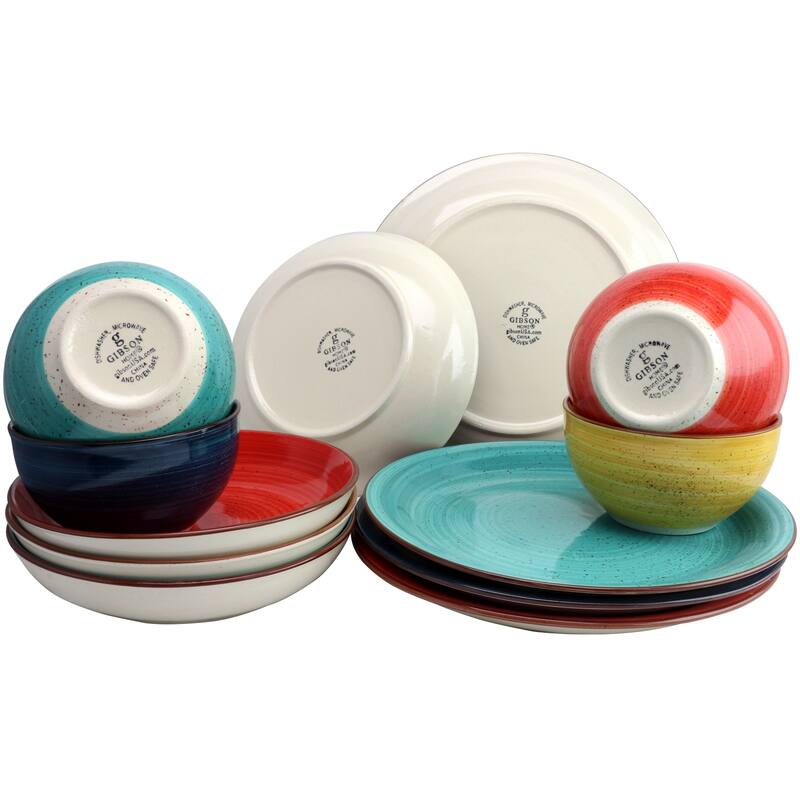 Gibson Swirl Speckled 12pc Mix and Match Double Bowl Dinnerware Set