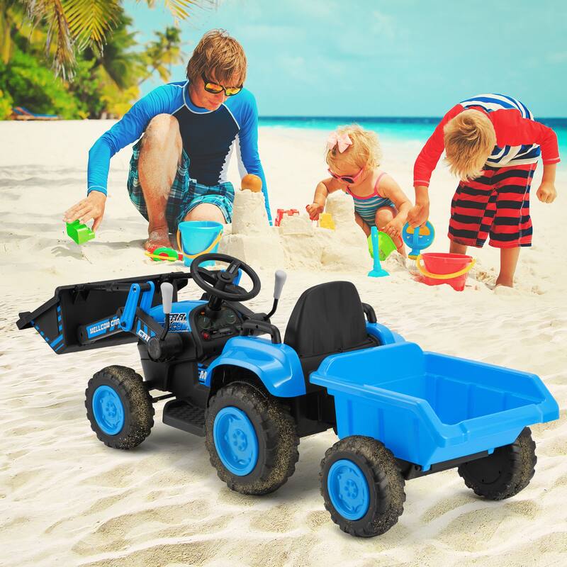 EROMMY Ride on Car Toys with Remote Control, Digger, Horn, Lights, Music Player, Safety Belt,