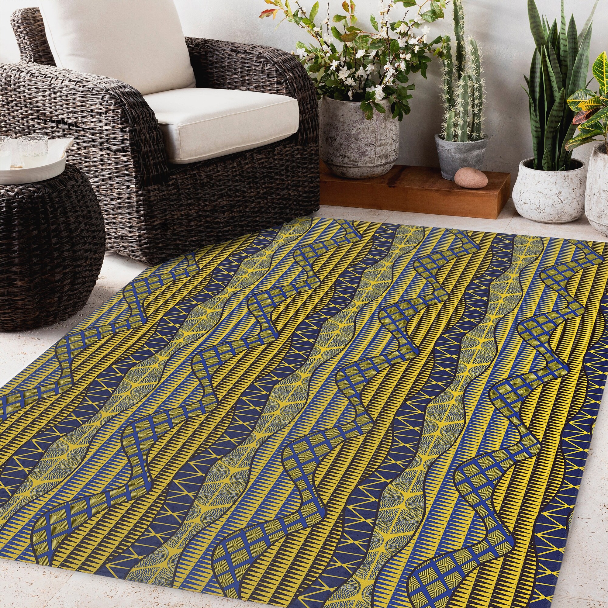 Yellow outdoor rug top