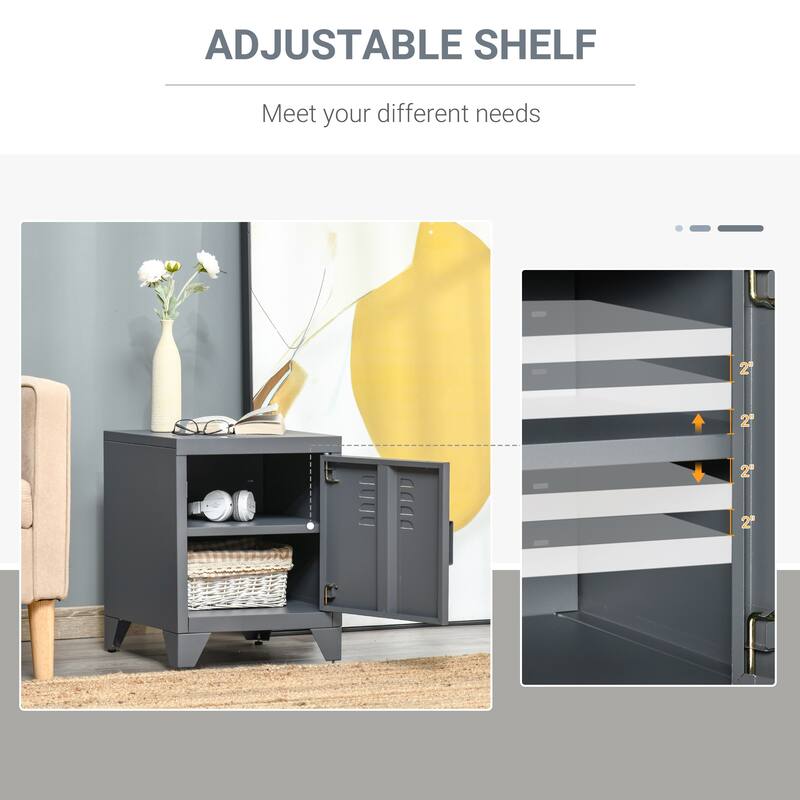 Steel End Table with Adjustable Shelf and Magnetic Door Storage
