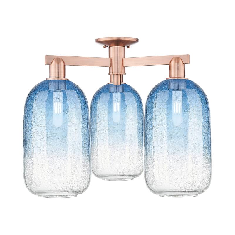 Innovations Lighting 716-3F-17-25 Brookhaven Cloche Semi-Flush - Antique Copper / Sapphire Blue