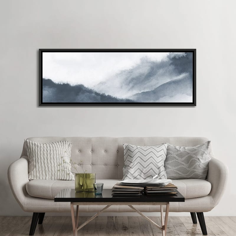 iCanvas "Misty mountains in gray watercolor - Panoramic" by Nouveau Prints Framed Canvas Print