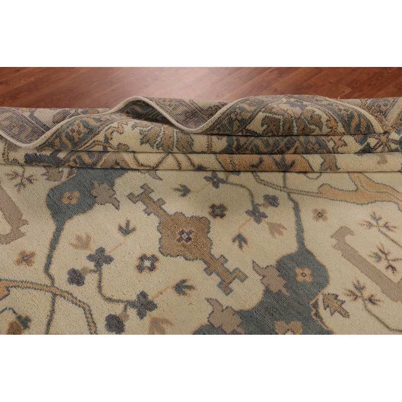 All-Over Ivory Oushak Area Rug Hand-Knotted Wool Carpet - 9'0"x 11'10"