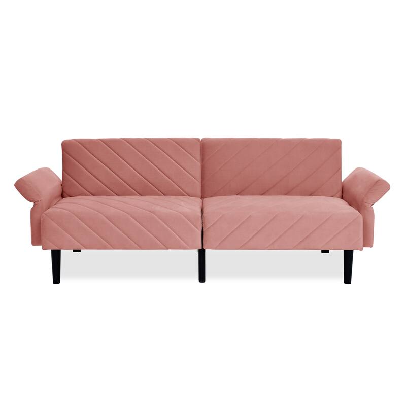 Velvet Futon Sofa Bed with 6-Position Backrest and Armrests for Apartments