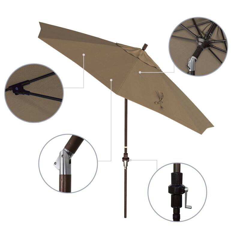 California Umbrella 9' Sun Master Series Patio Umbrella Bronze Aluminum Pole Fiberglass Ribs Crank Lift Collar Tilt Royal Blue
