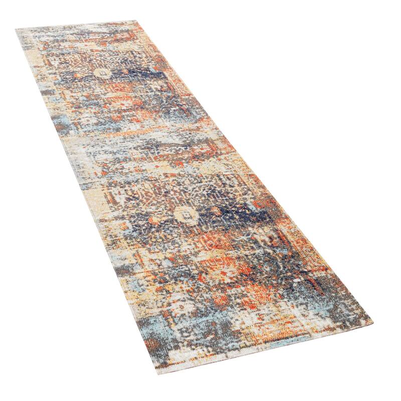 Colorful Outdoor Rug Abstract with Tradional Pattern in Blue Yellow