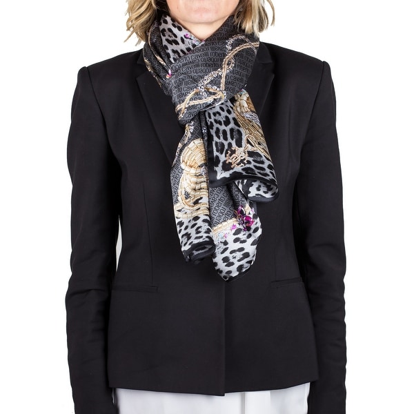 Roberto Cavalli Women's Logo Floral Animal Print Silk Scarf Large