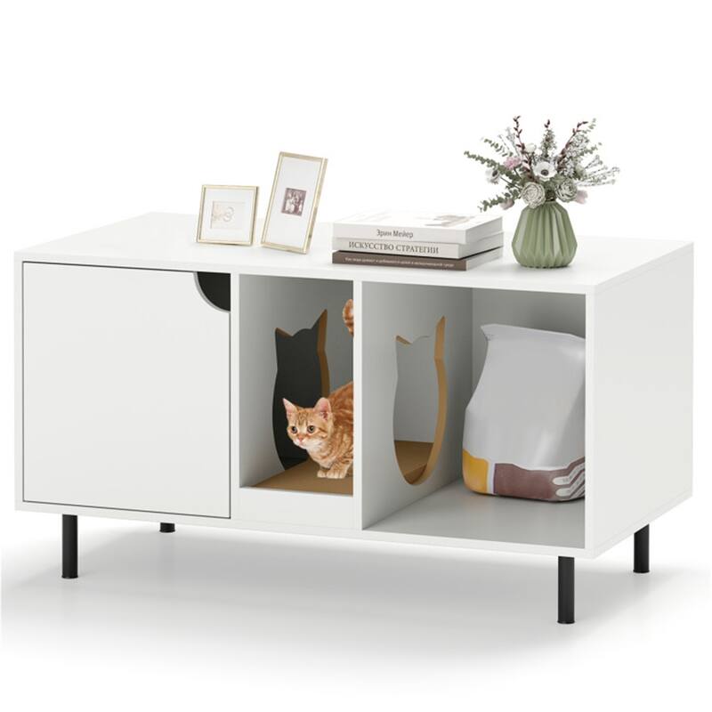 Hidden Cat Litter Box Cabinet With Storage And Scratch Pad