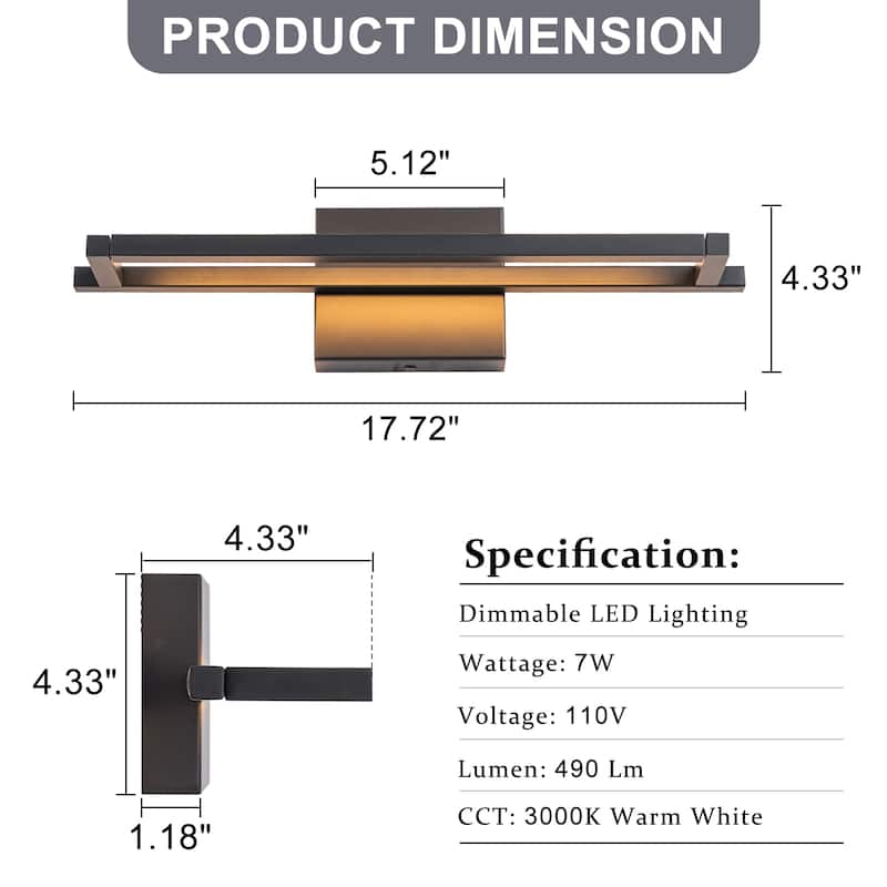 Modern Matte Black Linear Rectangular LED Wall Sconces Dimmable