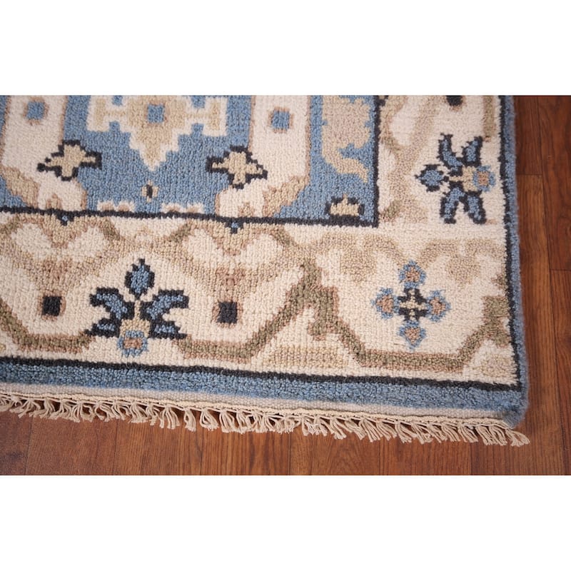 Blue Oushak Indian Runner Rug Hand-Knotted Wool Carpet - 2'6"x 8'1"