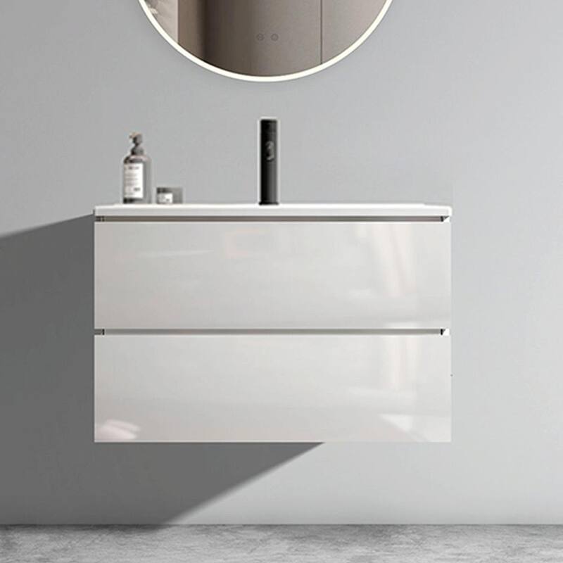 Bathroom Vanity with Ceramic Sink and Single Hole, Large Storage Floating Bathroom Vanity - White - 30 inch
