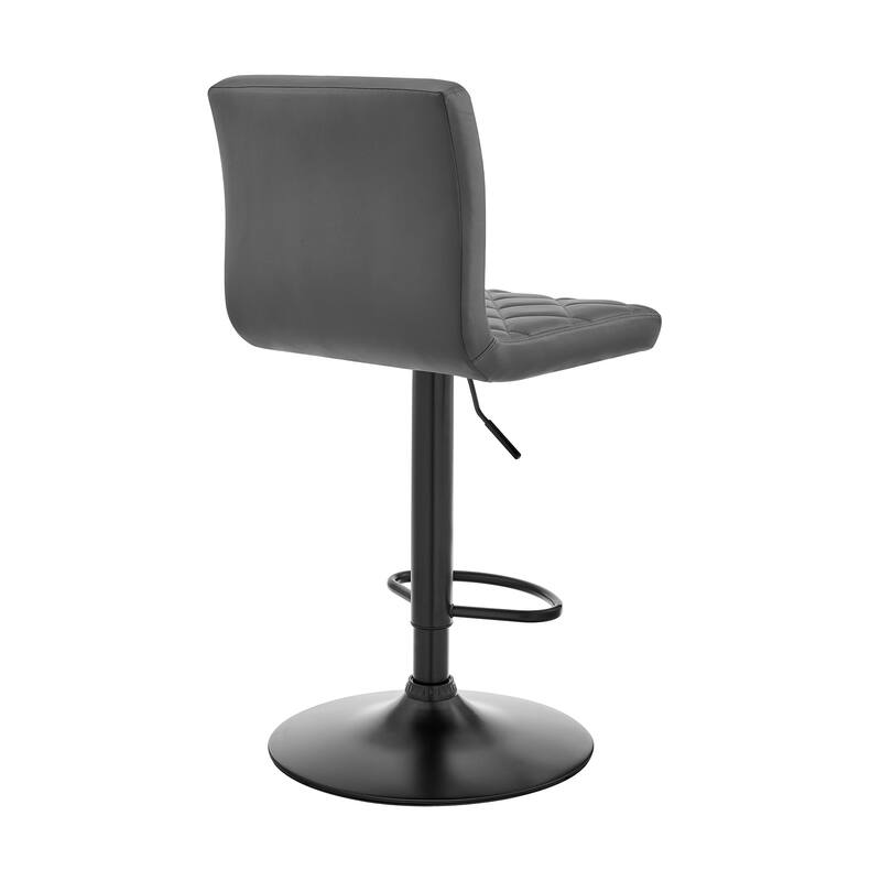 24" Adjustable Swivel Bar Stool with Low Backrest and Grey Faux Leather Seat and Black Metal Base - 46”H x 21”W x 20”D