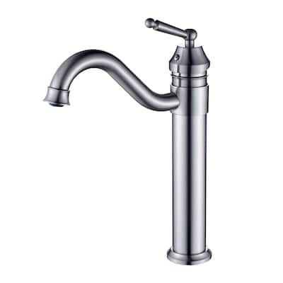 Nickel 13-inch Tall Single Hole Bathroom Sink Vessel Faucet