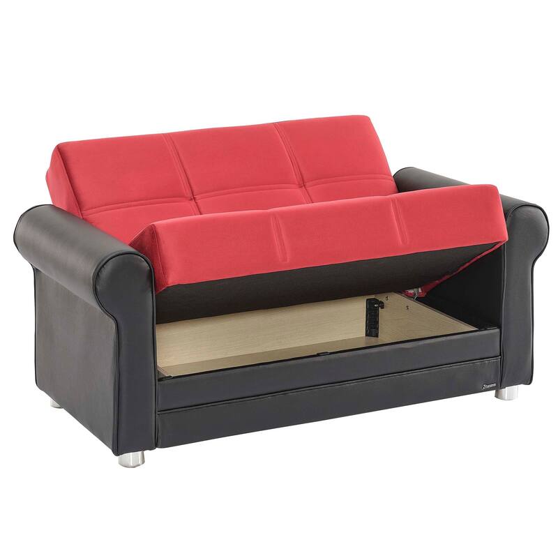 Collection Upholstered Convertible Loveseat With Storage - Black PU,Burgundy