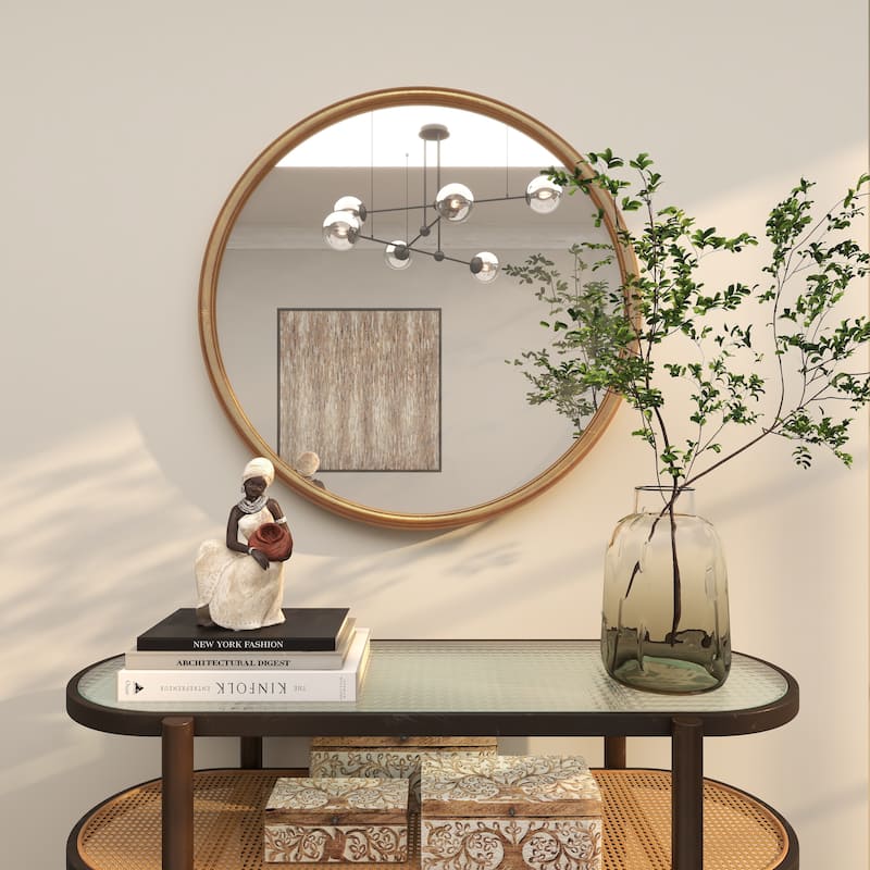 Wooden Leaf Carved Wall Mirror - Brown - Roche River Decor