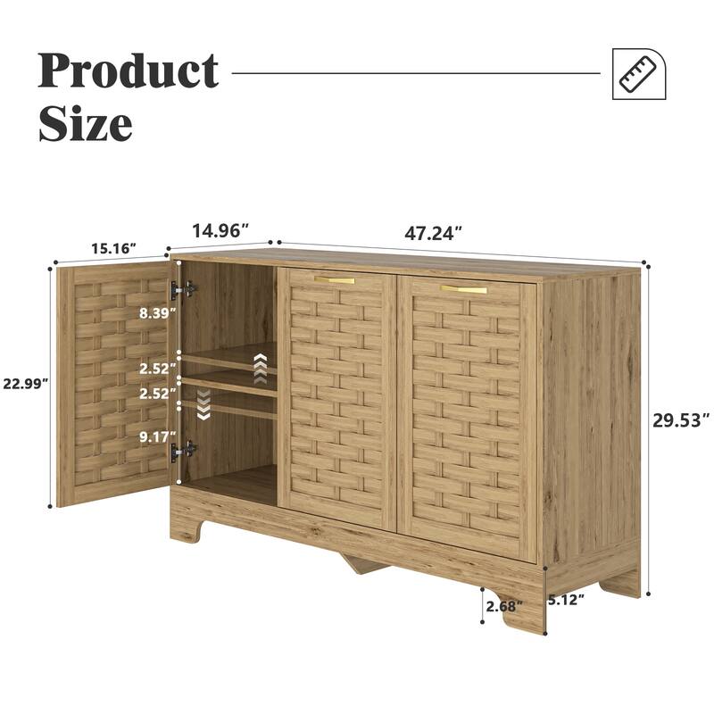 Farmhouse Storage Cabinet with 3 Doors, Wood Sideboard Buffet Storage with Adjustable Shelf,