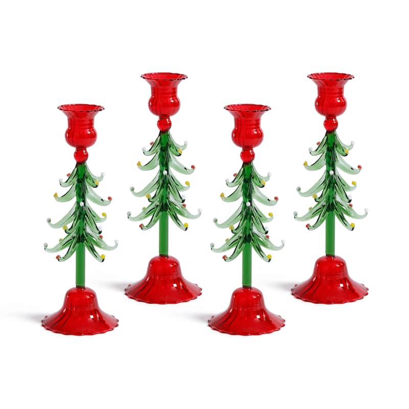 Holiday 9.25" Tall Tree Taper Candle Holders, Set of 4