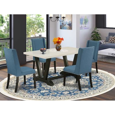 HomeStock 5-Piece Natural Oak Finish Solid Wood Top Dining table with 4 Chairs