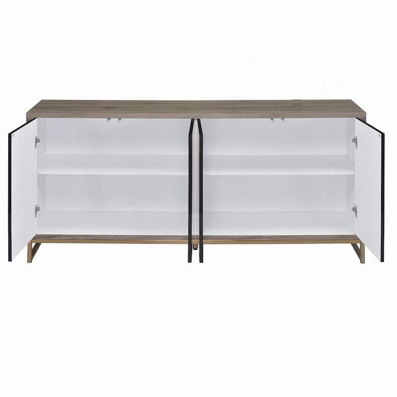 Loila Sideboard Console Cabinet, Black Marble Look, Brown Wood 65 Inch