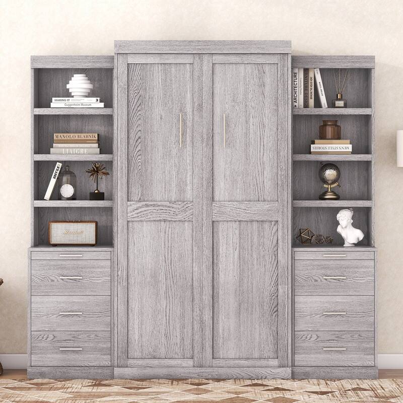 Clever Design Murphy Bed with Multiple Storage Shelves and Drawers,Twin/Full Size