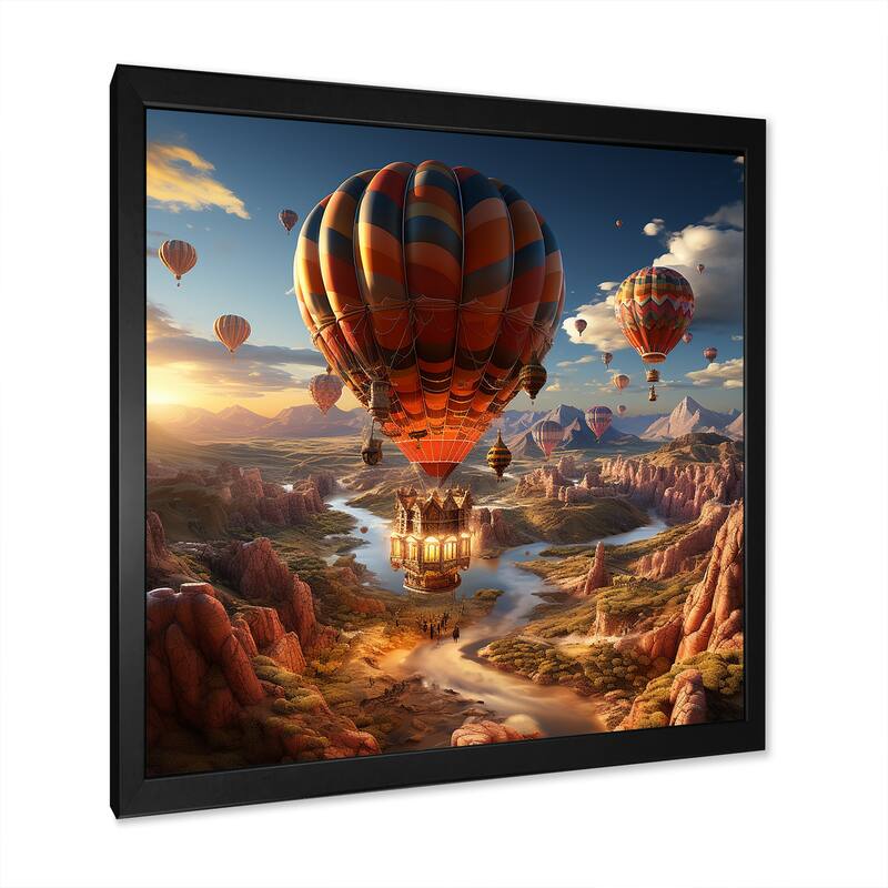 Designart "A Fantasy Art Depiction Of Hot Air Balloons " Hot Air Balloon Framed Wall Art Prints