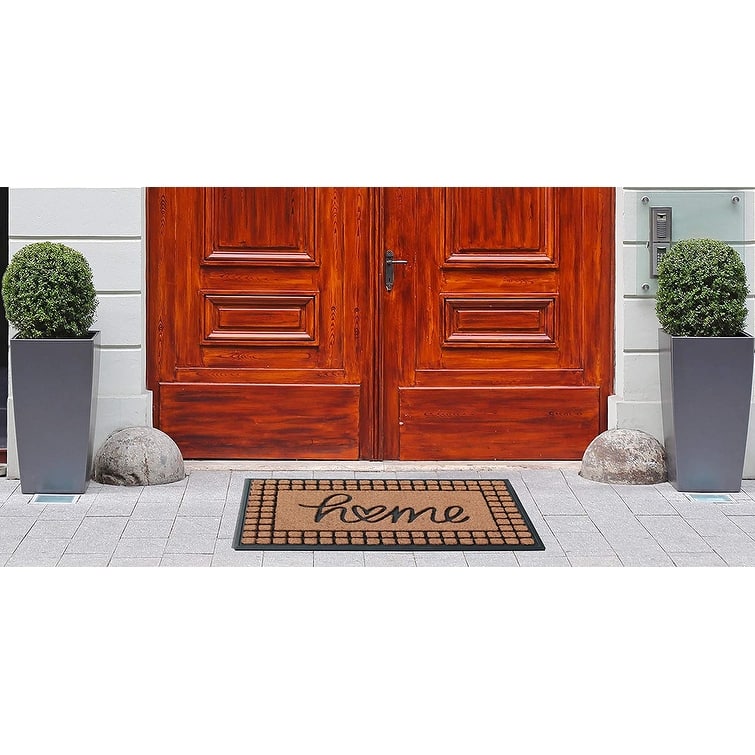 A1HC Home Design Rubber & Coir Outdoor Doormat 23.5"X38.5" Black/Beige