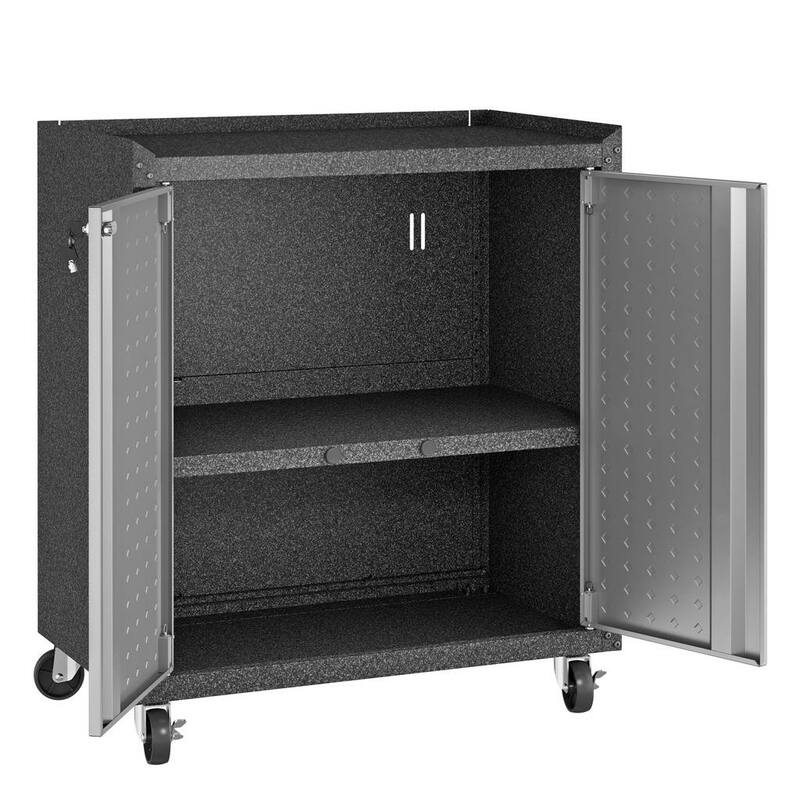 3-Piece Fortress Mobile Space-Saving Steel Garage Cabinet and Worktable 1.0 in Grey