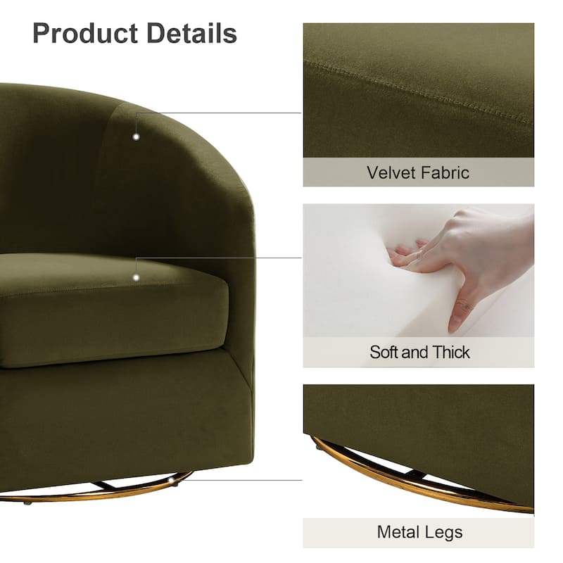 Eleuterio Modern Upholstered Swivel Accent Barrel Chair with Metal Base Set of 2 by HULALA HOME