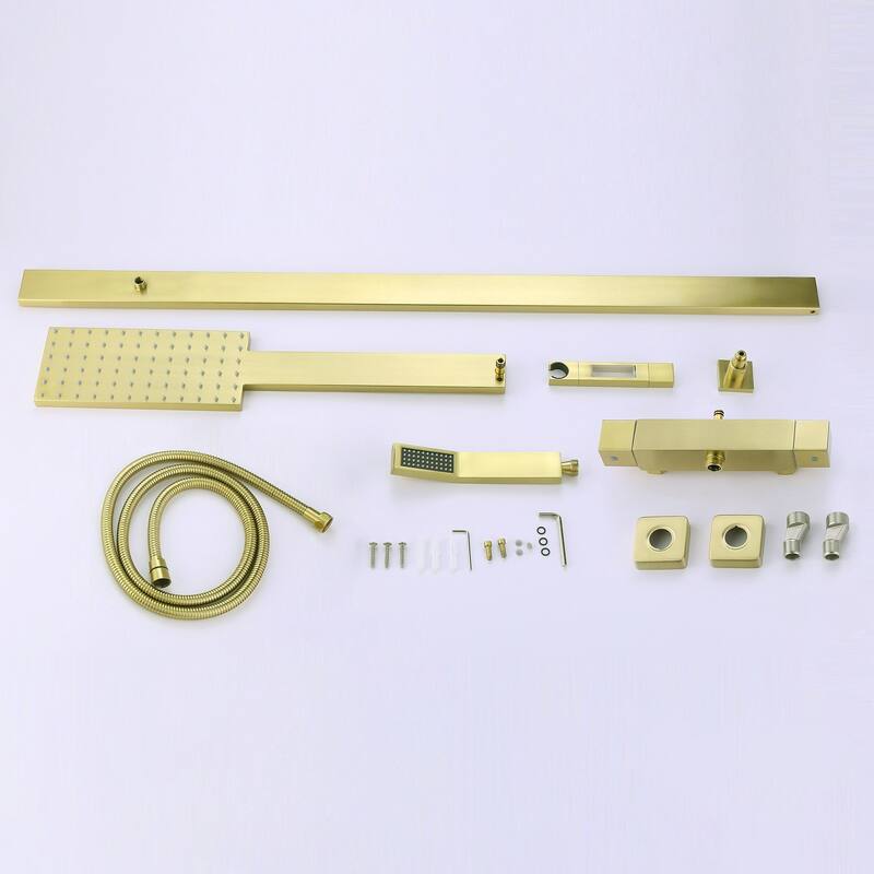 9.84" x 4.33" Rectangle Rainfall Thermostatic Wall Mount Brushed Gold Showerheads Shower Set - 9.84 " x 4.33 "