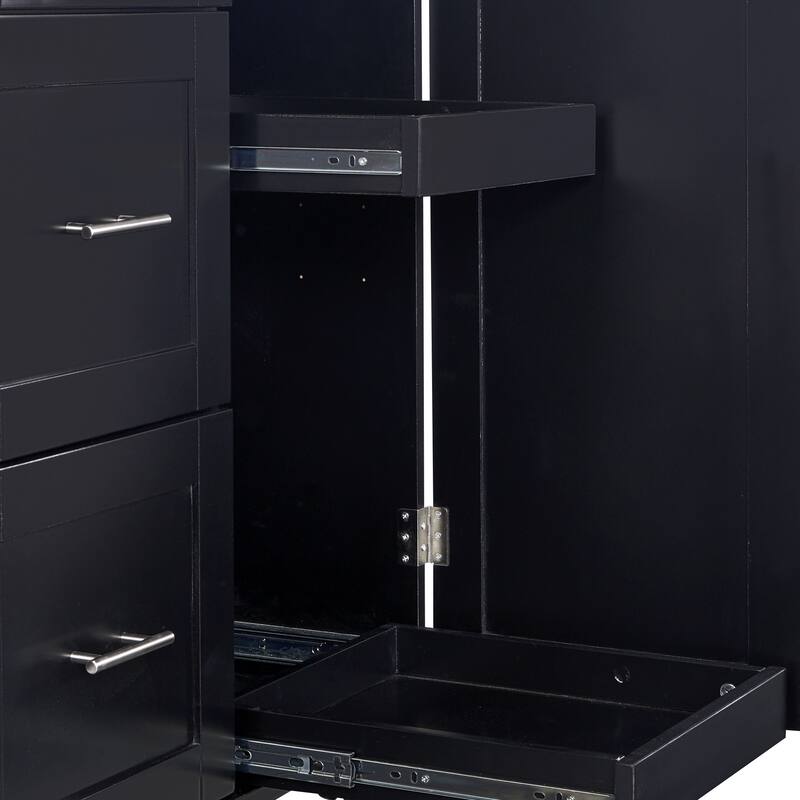 50'' Rubber Wood Kitchen Island with 3 Drawer, Rolling Wheels, 2 Slide-Out Shelf and Internal Storage Rack