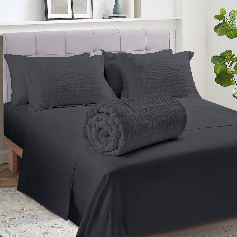 7-piece Seersucker Bedding Set, Comfortable and Durable Bed in a Bag