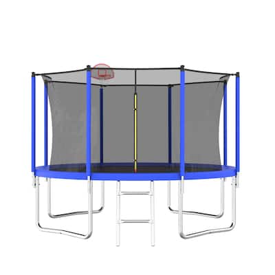 12FT Trampoline for Kids & Adults with Basketball Hoop and Ball ,Recreational Trampolines with Safety Enclosure