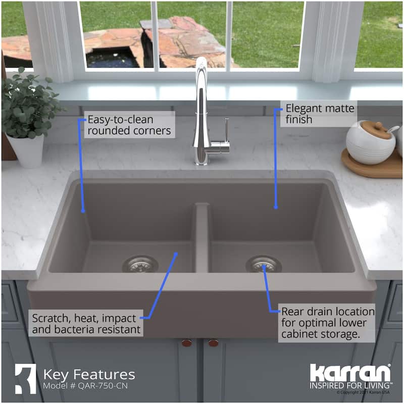 Karran USA QAR-750-PK1 Quartz QAR 34" Farmhouse Double Basin Quartz