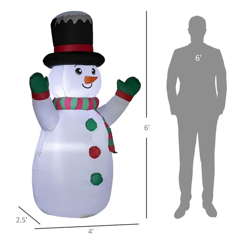 White Polyester LED Inflatable Snowman with Stakes and Sandbags - 60" W x 36" D x 72" H