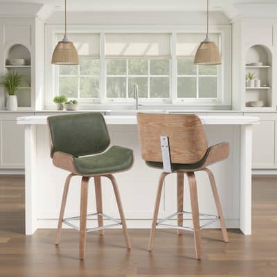 Tyler Mid-Century Swivel Bar Stool, Upholstered Counter Height Chair with Bentwood Legs
