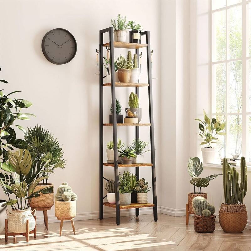 5 Tiers Ladder Bookcase - 11.81"D x 13.39"W x 62.99"H