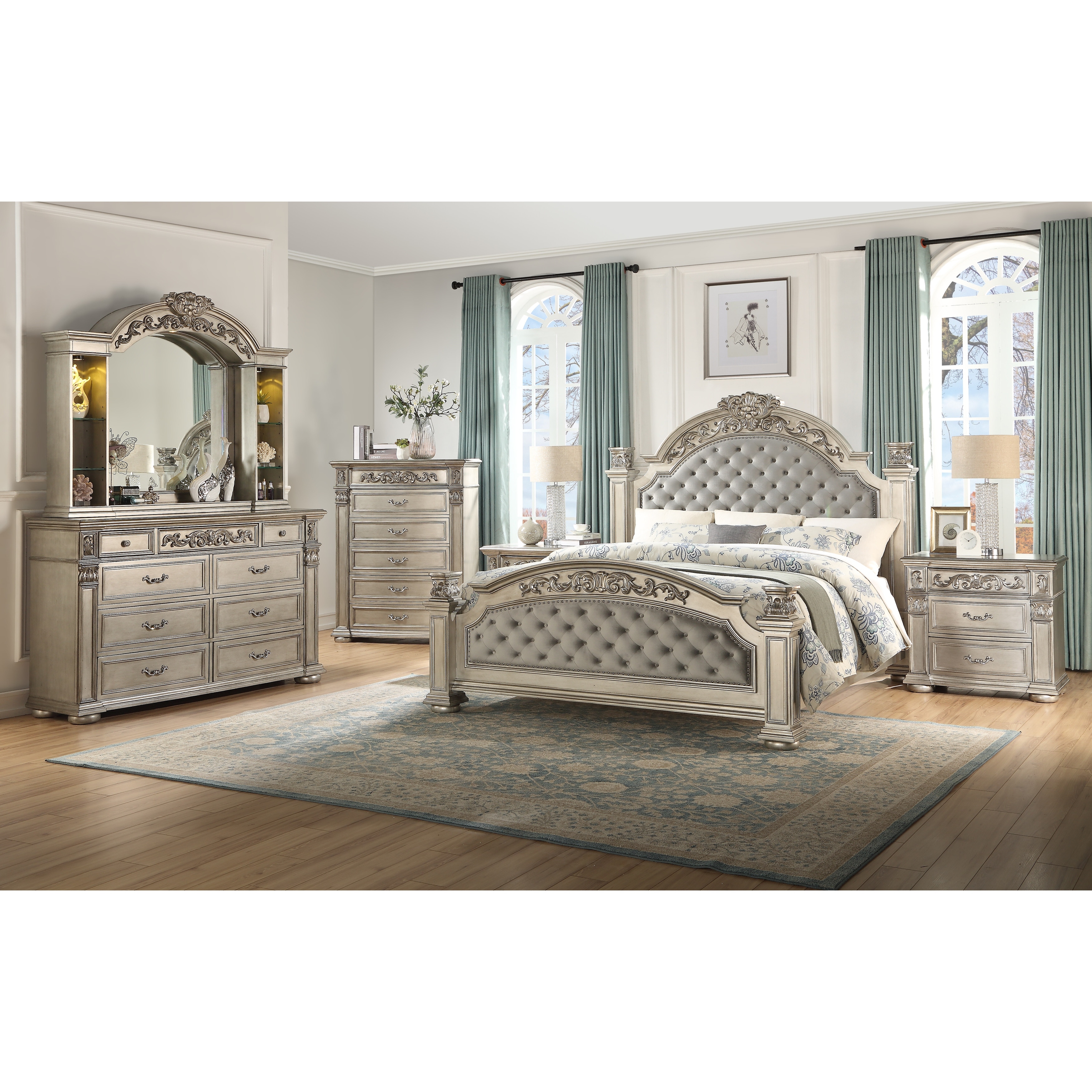 Platinum Classic Silver Low Poster Bedroom Set