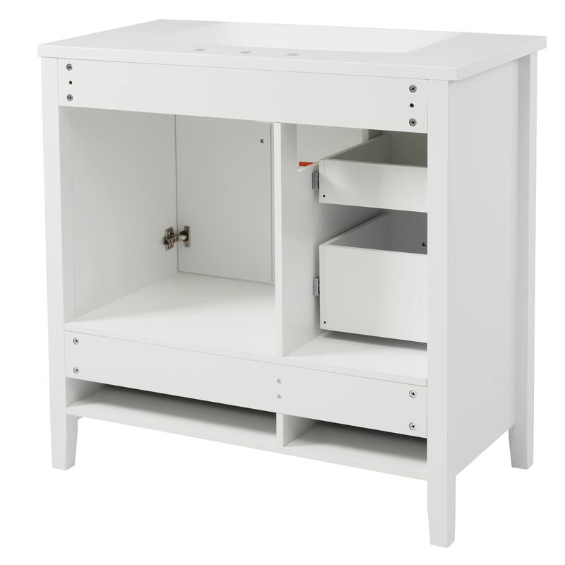 36 Inch Bathroom Vanity With Sink, One Cabinet With Soft-Closing Doors, 4 Soft-Closing Drawers, Metal Handles