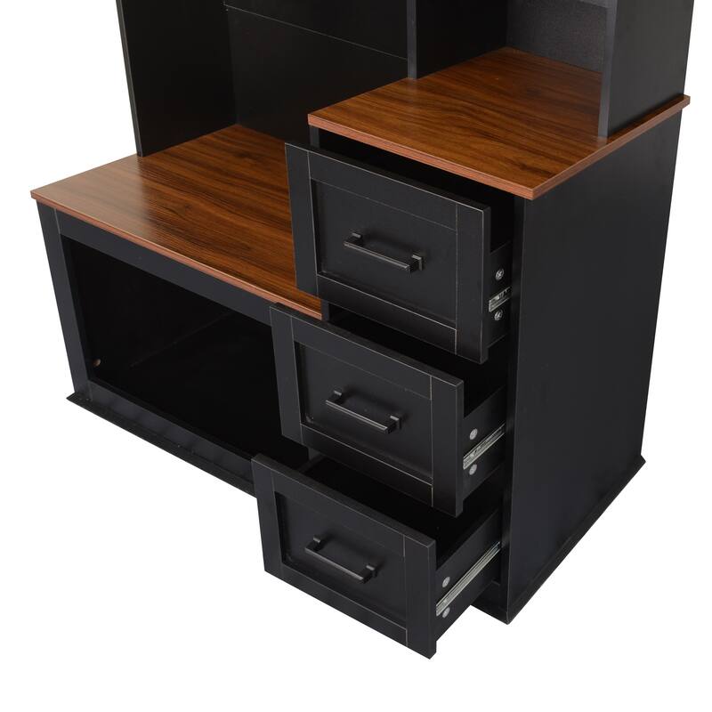 Modern Entryway Bench with 3 Shelves and Drawers
