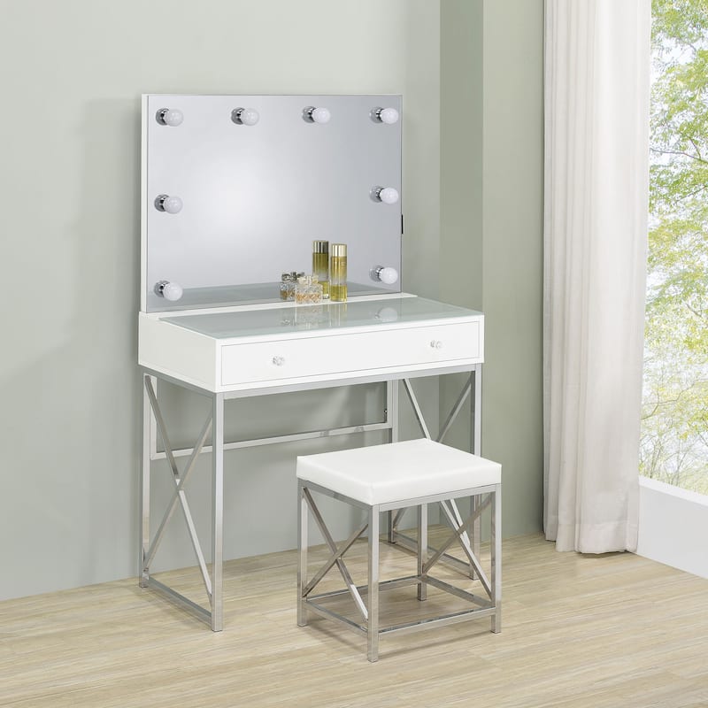 Eliza Vanity Set with Lighting & Stool White and Chrome