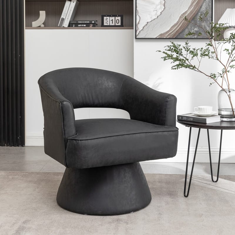 SEYNAR Modern PU Leather 360 Degree Swivel Accent Barrel Chair