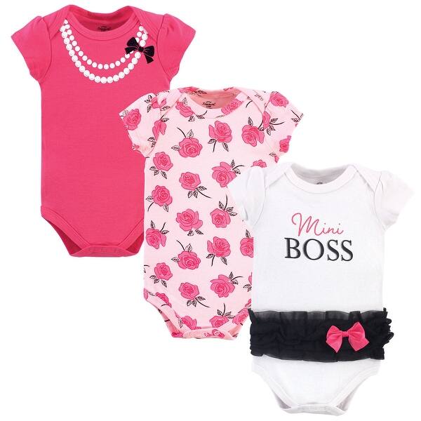 slide 1 of 1, Little Treasure Baby Girl Cotton Bodysuits 3pk, Mini Boss 0-3 Months - Mini Boss