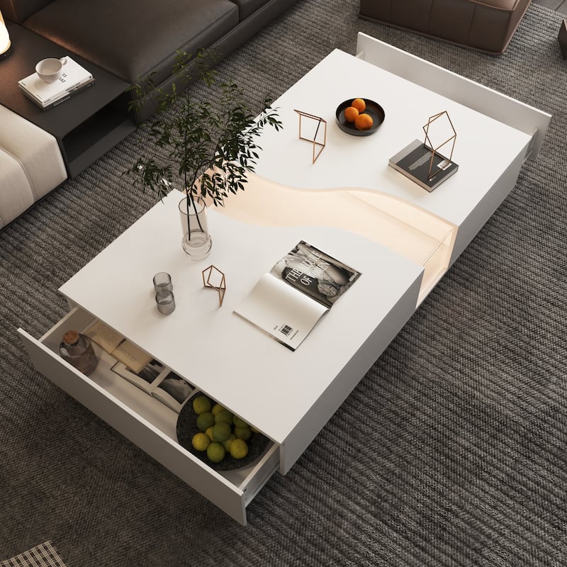 Luminous Chic: White Dual-Drawer Coffee Table with LED Display Top