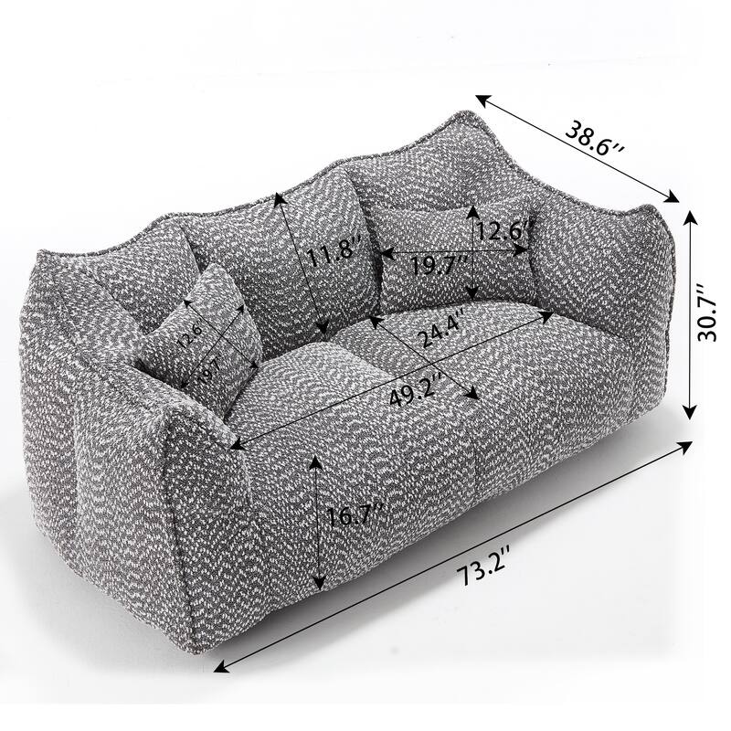 73.2" Chenille Oversized Beanbag Sofa Chair with High-Resilience Foam, Armrests and Handles