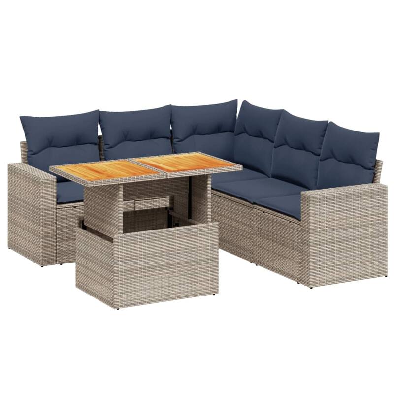 vidaXL Patio Sofa Set with Cushions Outdoor Furniture 6 Piece Poly Rattan - 24.4" x 24.4" x 27.2"
