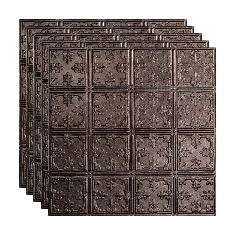 FASÄDE Traditional Style 10 Decorative Vinyl 2ft x 2ft Lay in Ceiling Panel in Smoked Pewter (5 Pack) - 5 Pack - Smoked Pewter