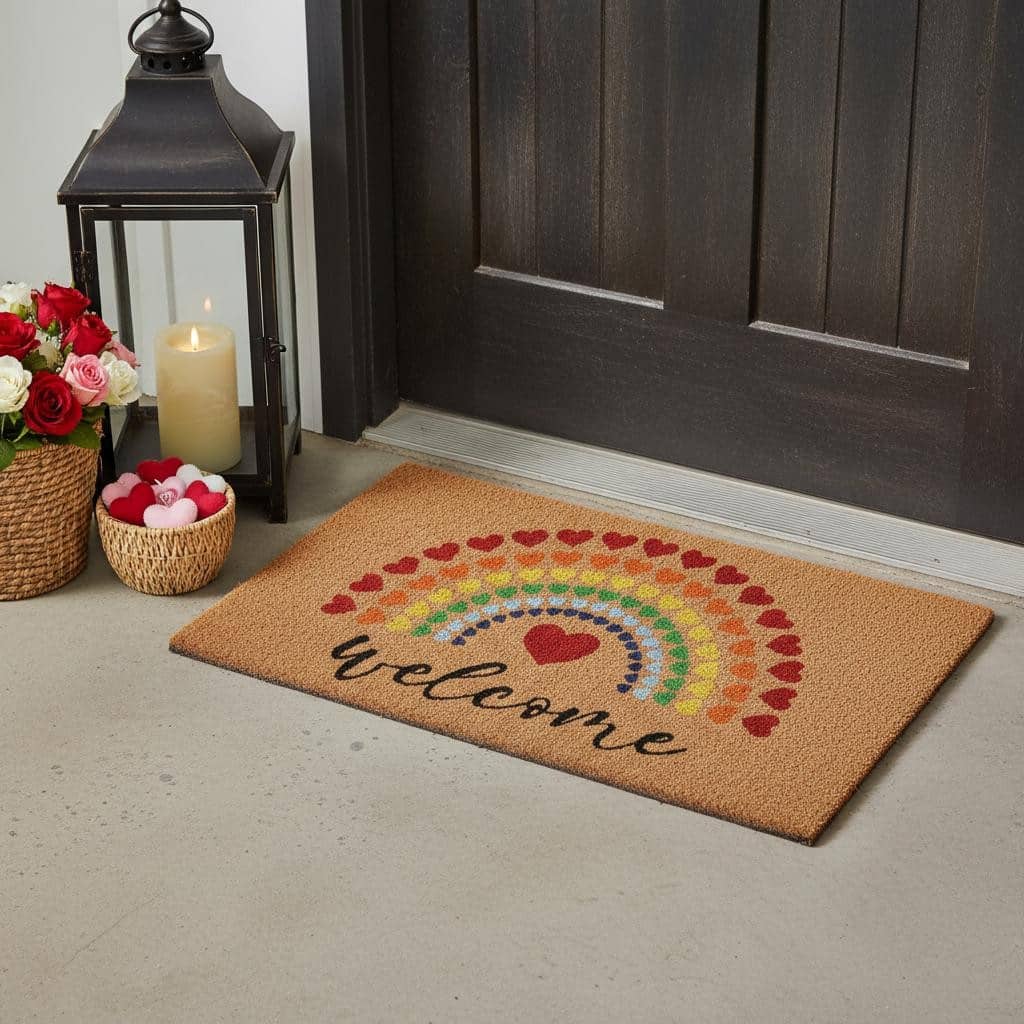 HomeRoots 17" X 29" Brown And Red Rainbow Welcome Outdoor Coir Door Mat - 17.00' X '29.00